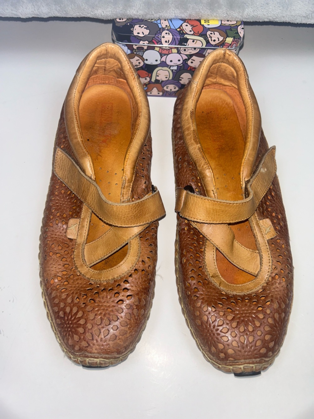 Women’s Casual Brown Perforated Leather Mary Jane Shoes